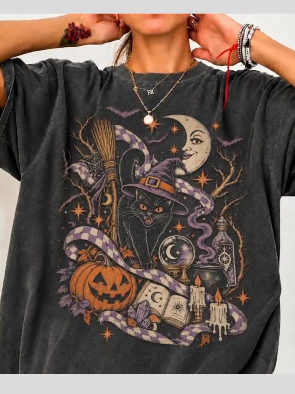 Comfort Colors Retro Halloween Cat & Moon Graphic Tee for Unisex